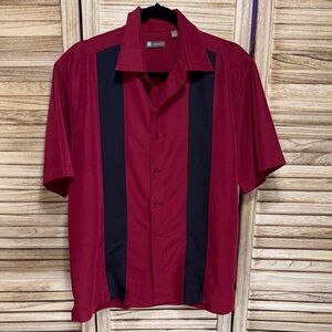 Centro Men's Vintage Style Bowling Red Black Casual Button-Down Shirt S/S Size L